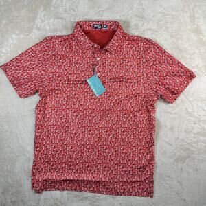 NWT Inward Half Performance Golf Polo Indiana AOP Men's Size Medium Red White